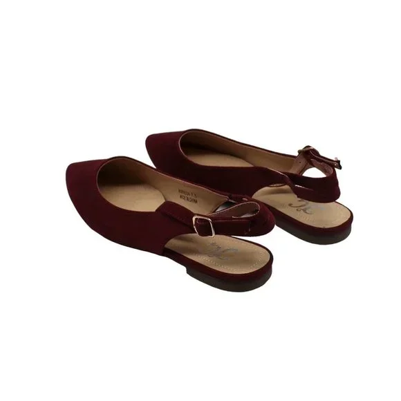 Women S KNS International Preea Ankle Strap Flat Wine Microsuede Fabric - Picture 7 of 8